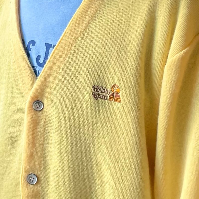 【かっしー】80s アイゾットラコステ アクリルカーディガン イエロー M 80s IZOD LACOSTE アクリルカーディガン USA製 ラコステ