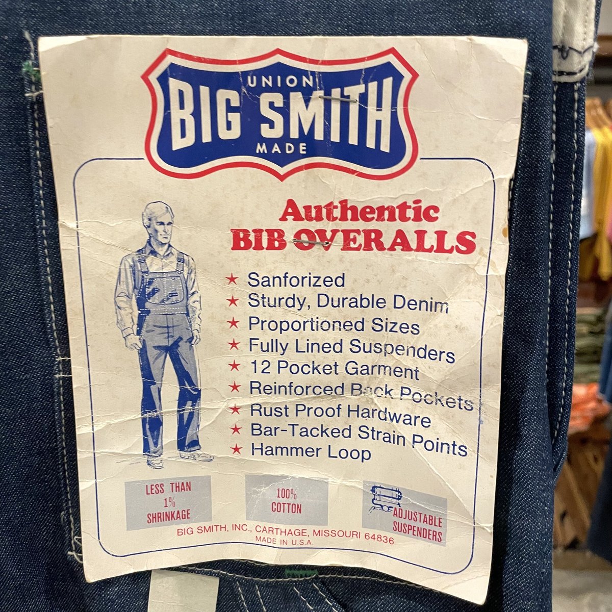 s BIG SMITH デニムオーバーオール DEAD STOCK USA製 年代 ビ