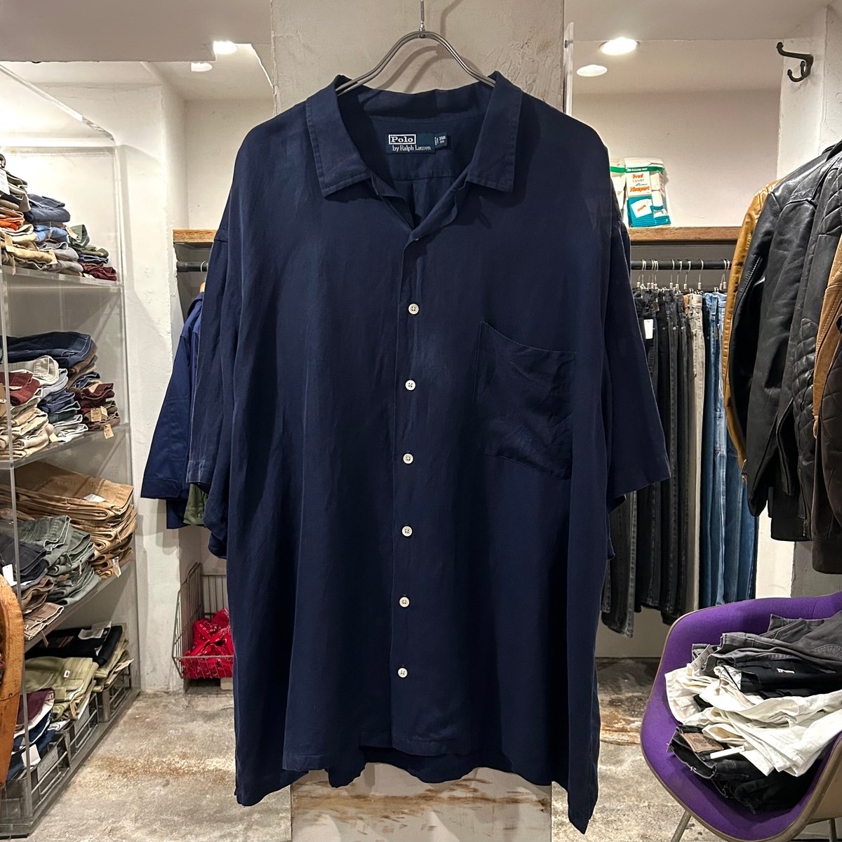 ラルフローレン　襟フリル半袖シャツ　サイズS USED】RALPH LAUREN S/S CHECK SHIRT SIZE-XXL- 毎日を楽しく