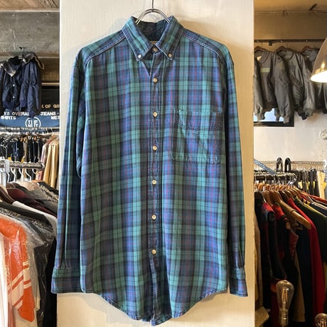 90s　L.L.Bean　L/S ボタンダウンシャツ　USA製　ロングスリーブ　エルエルビーン　コットンシャツ　チェック柄　(S2905)