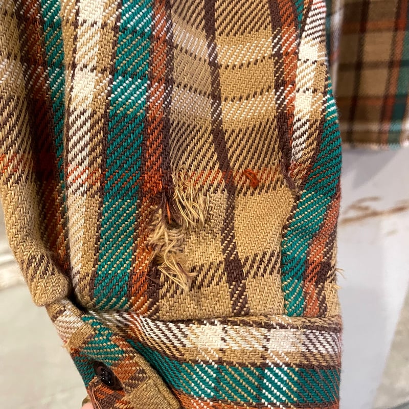 70s Sears KINGS ROAD L/S ネルシャツ USA製 コットンシャツ シアー