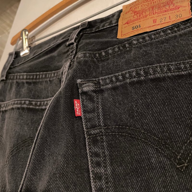 90s Levi's 501 後染めブラックデニム パンツ 27×30 USA製 FOR WO