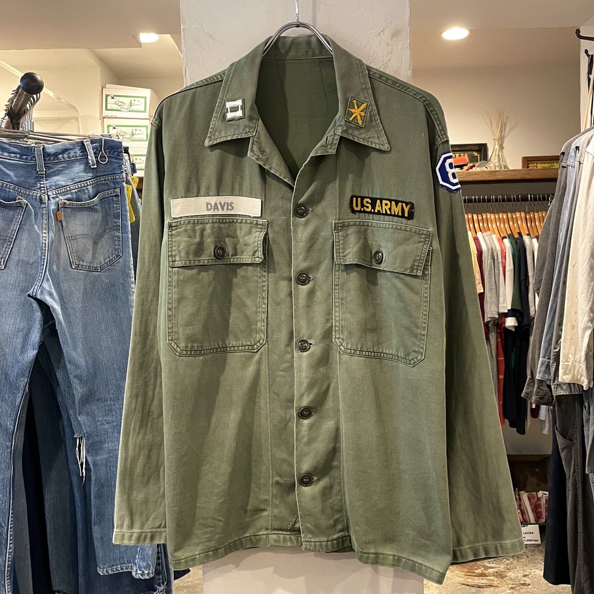 60s US ARMY ユーティリティシャツ OG107 SATEEN SHIRTS 筒袖 ミ...