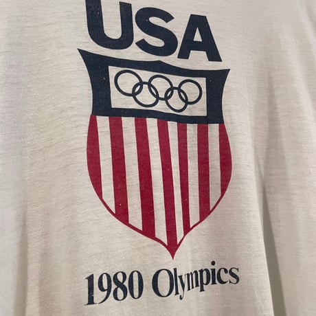 80s　S/S リンガー Tシャツ　Size XL　モスクワオリンピック　USAチーム　1980年　(S4830)