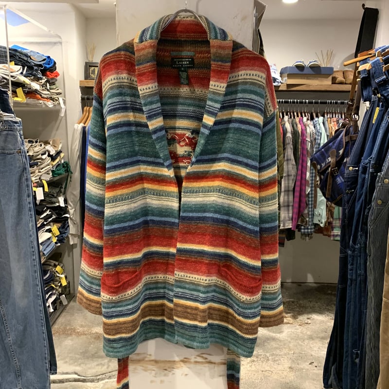 LAUREN Ralph Lauren ネイティブ柄 ショールカラーニットガウン