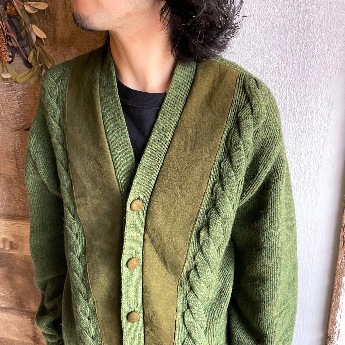 60s Glen Dee Vintage Wool Cardigan ウール × スウェード