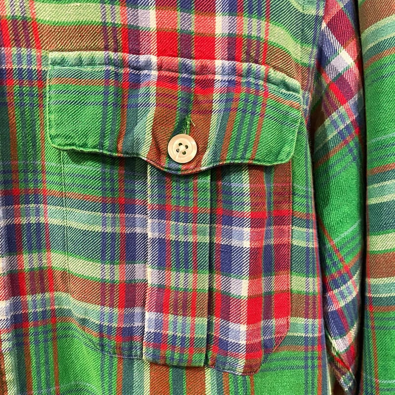 Ralph Lauren リネン×シルク チェック柄シャツ エポレット付き