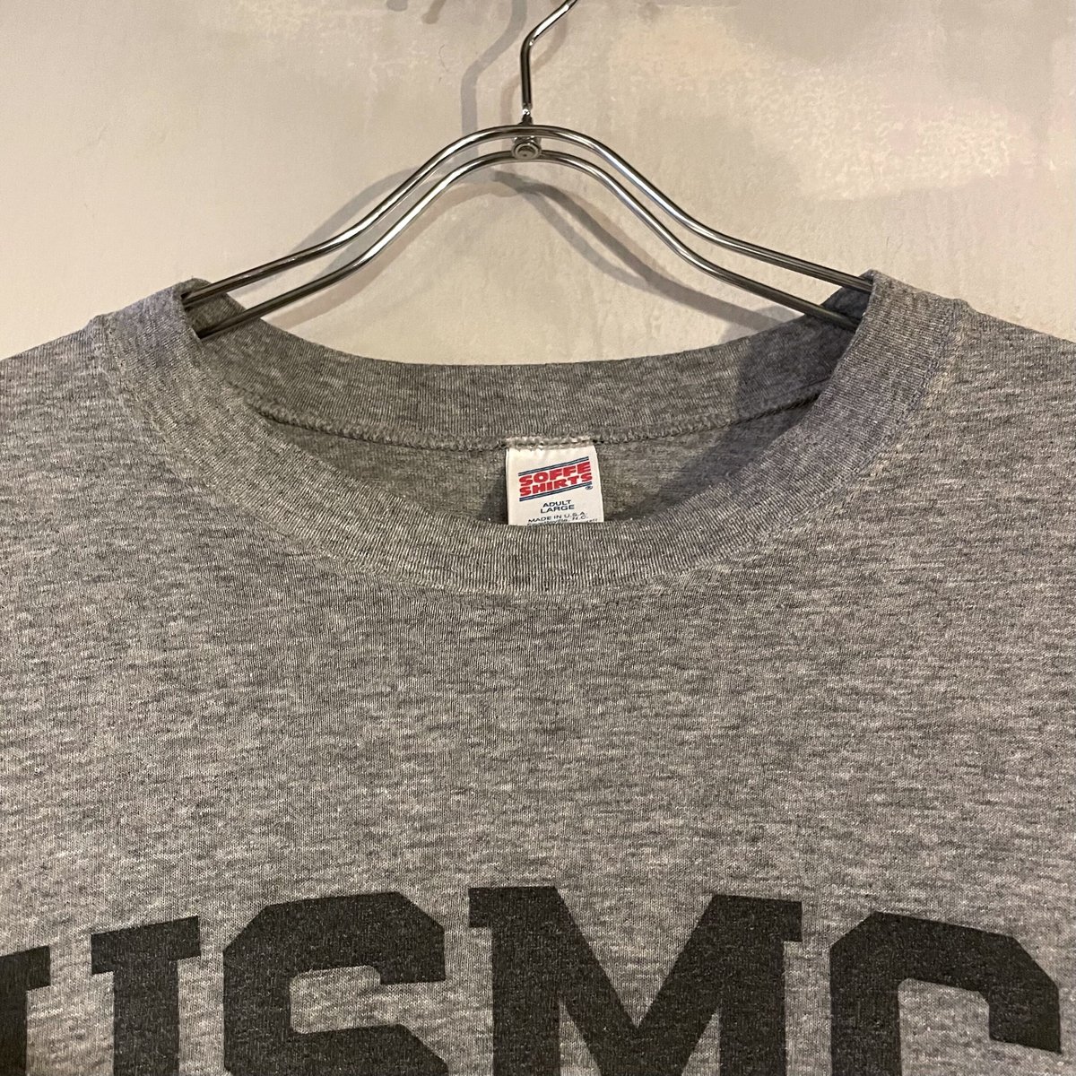 90's U.S.M.C. 油性プリント 霜降りグレー 袖シングル Teeシャツ ヴィンテージ USA製 両面プリントTシャツ 霜降りグレー 3XL 90s