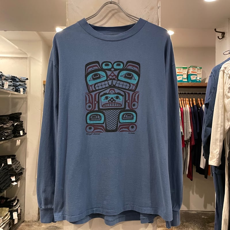 80s~ ONEITA L/S Tシャツ Tlingit トリンギット ハイダ