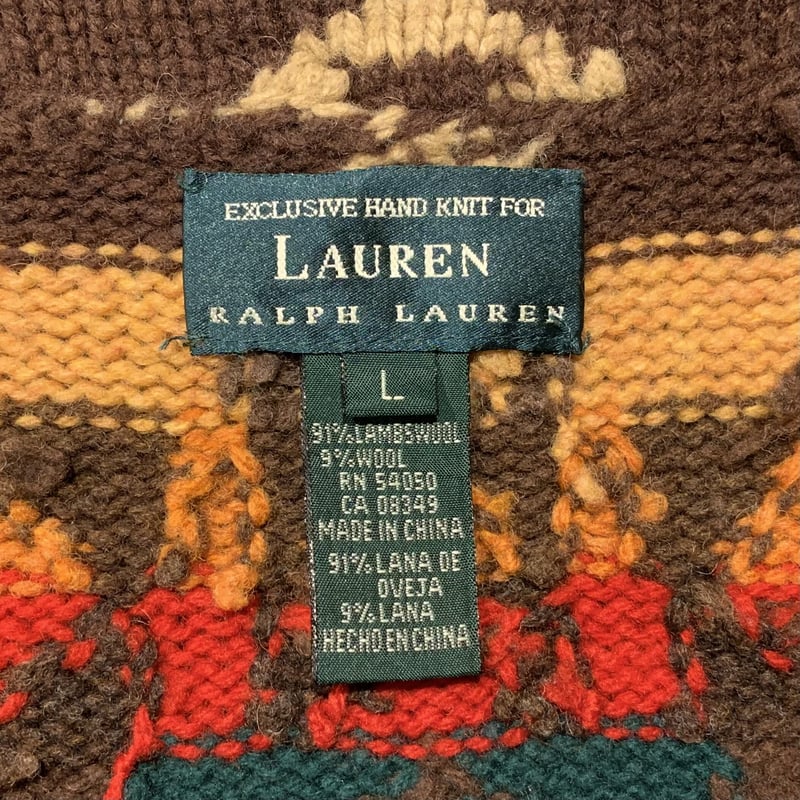 ラルフローレン　カーディガン　ニット　ショールカラー　ネイティブ柄　美品 LAUREN Ralph Lauren ネイティブ柄 ショールカラーニットカーディガン