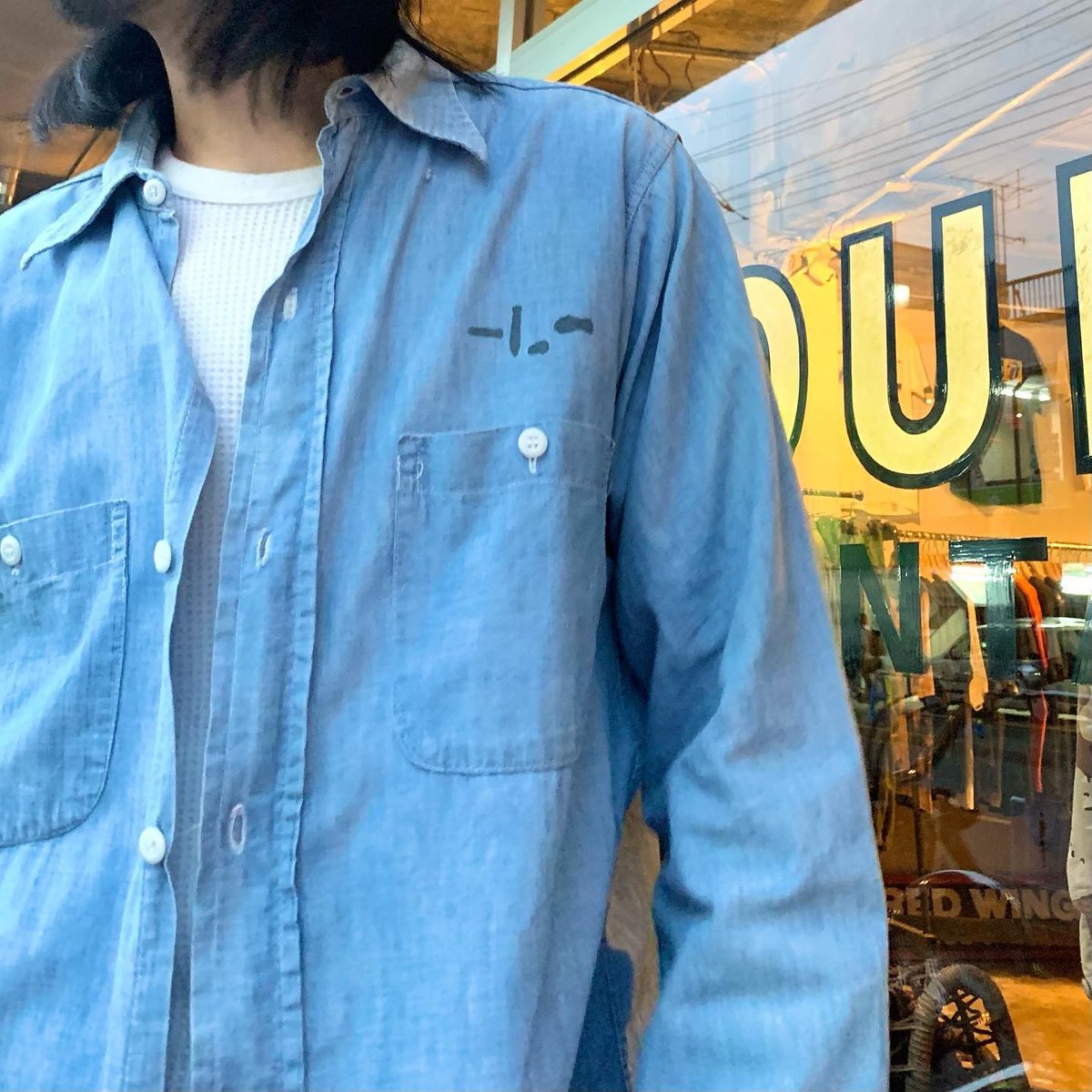 60s US NAVY シャンブレーシャツ ステンシル ミリタリーシャツ 60s US NAVY シャンブレーシャツ ステンシル ミリタリーシャツ
