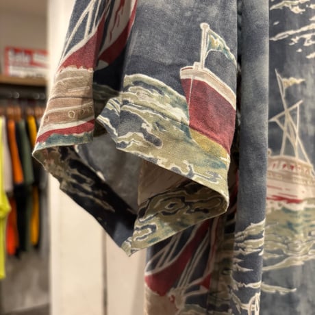 90s　Polo by Ralph Lauren　VITAGE CAMP　S/Sオープンカラーシャツ　ラルフローレン　Size XL　半袖ハワイアンシャツ　ヨット柄　(S4816)
