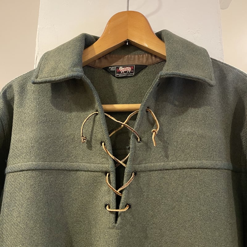 Woolrich 50s USA製 黒タグ レースアップ プルオーバー ウールシャツ