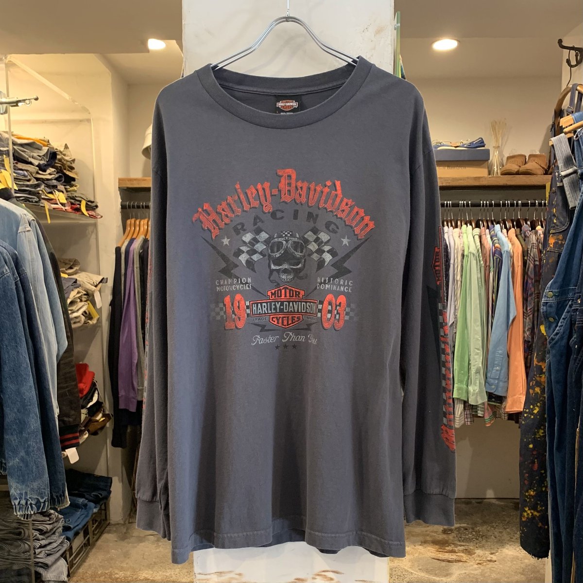 Harley Davidson - 古着 ハーレーダビッドソン Harley-Davidson バックプリント ヘンリーネック ロングTシャツ ロンT レディースS相当 /eaa537210 479321e922d7090ac1d7ef9a92578f