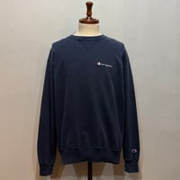 90s　Champion　L/S スウェットシャツ　Size L　ネイビー　ロゴ刺繍　無地　チャンピオン　(S5338)