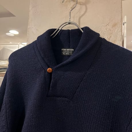 80s　Brooks Brothers　ショールカラーウールセーター　ブルックスブラザーズ　ネイビー　Size M　(S4129)