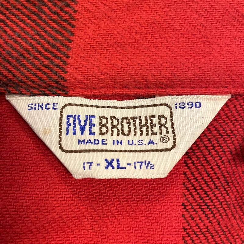 70s FIVE BROTHER ネルシャツ ファイブブラザー USA製 XL コットン