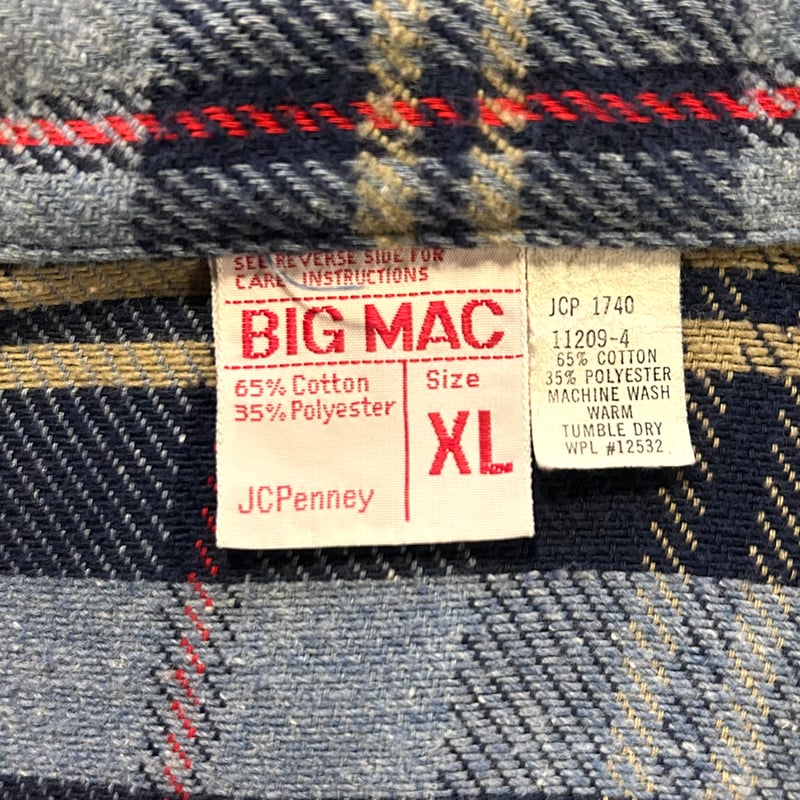 70s BIG MAC L/S ネルシャツ Size M 単色タグ ビッグマック (S4617