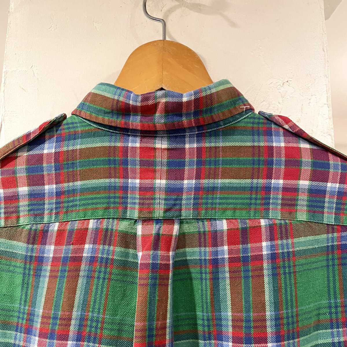 Ralph Lauren リネン×シルク チェック柄シャツ エポレット付き