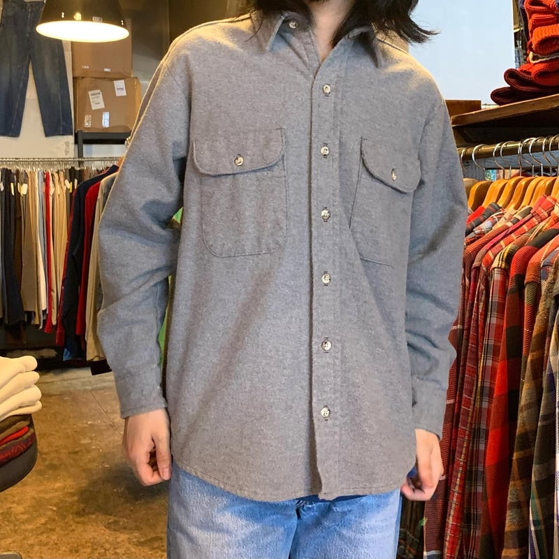 80s FIVEBROTHER L/S ネルシャツ 無地 グレー コットンシャツ ロング
