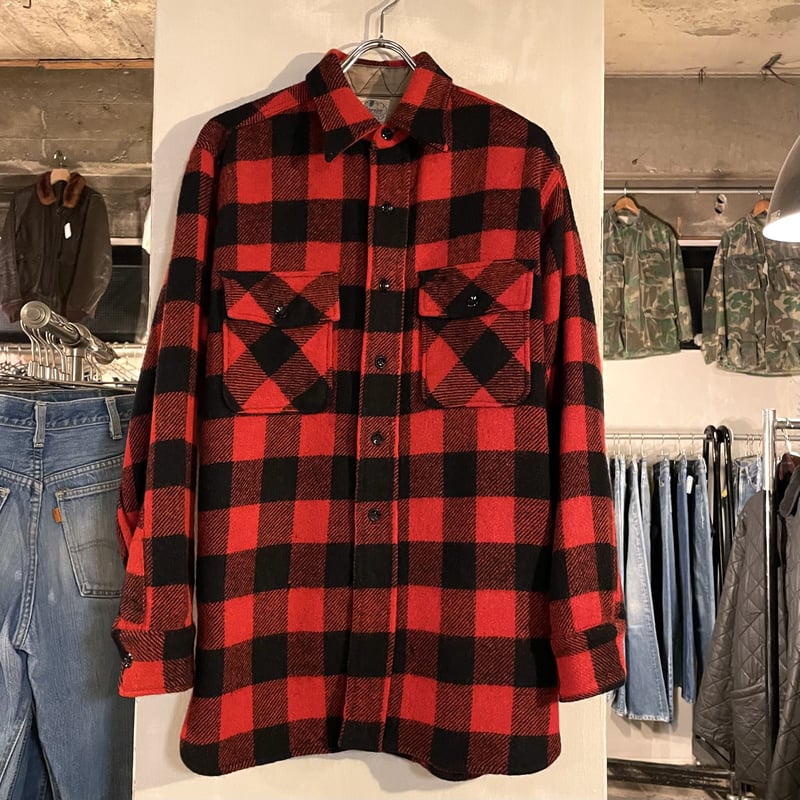 50s ボードシャツ 赤黒バッファローチェック 50s PILGRIM バッファローチェック柄 ウールシャツ マチ付き 赤×黒