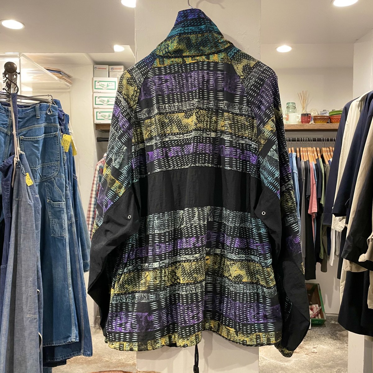 OP ハーフジップ プルオーバー 総柄 ナイロンジャケット 80s