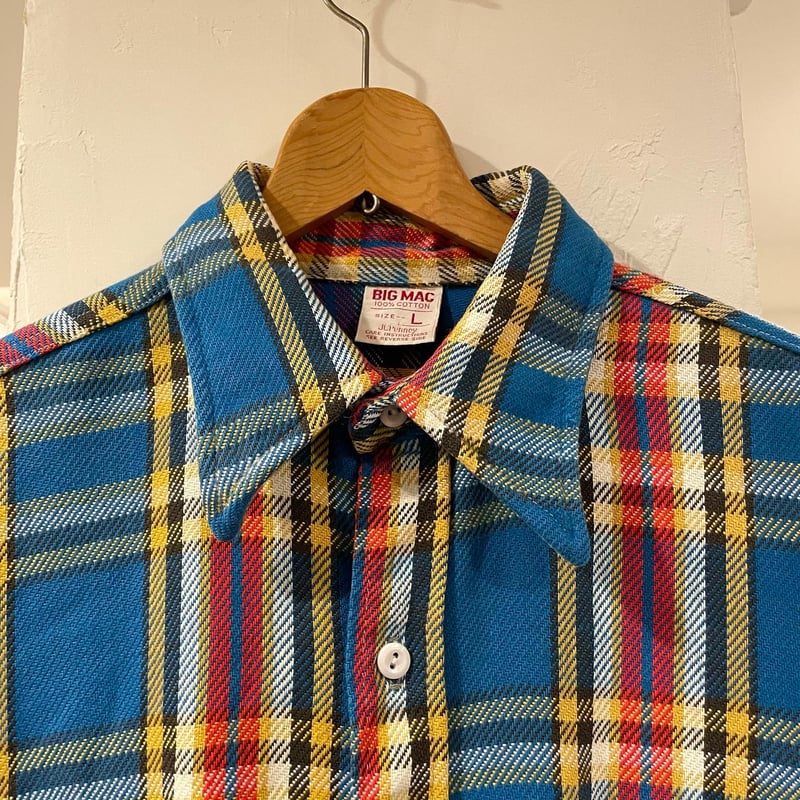 好配色チェック&神サイズ70s単色タグBIG MACネルシャツUSA製XL ビンテージ70s単色タグBIG MAC ネルシャツSビッグマック好配色チェック
