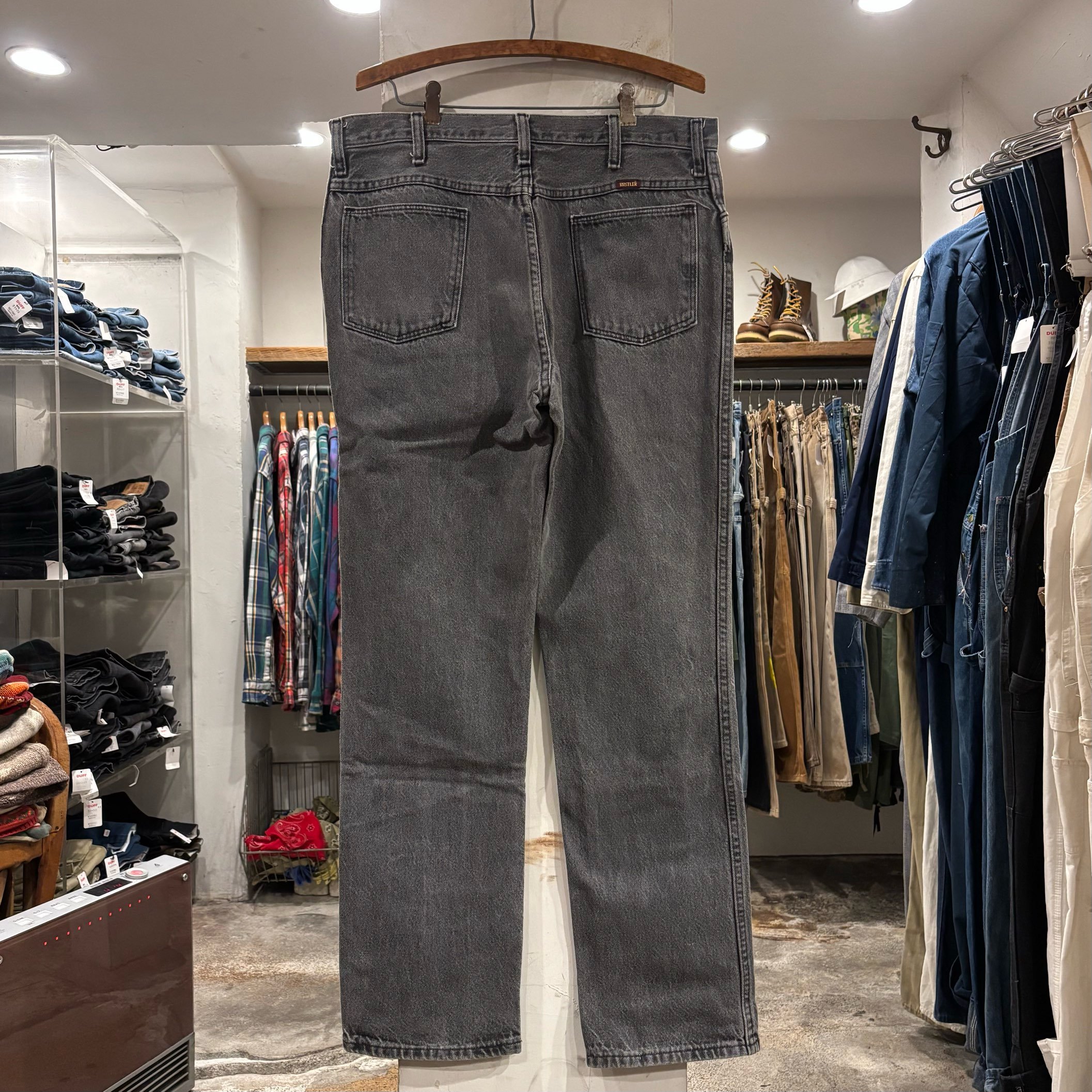 80s RUSTLER 先染め ブラックデニムパンツ 34×31 USA製 ラスラー (S52