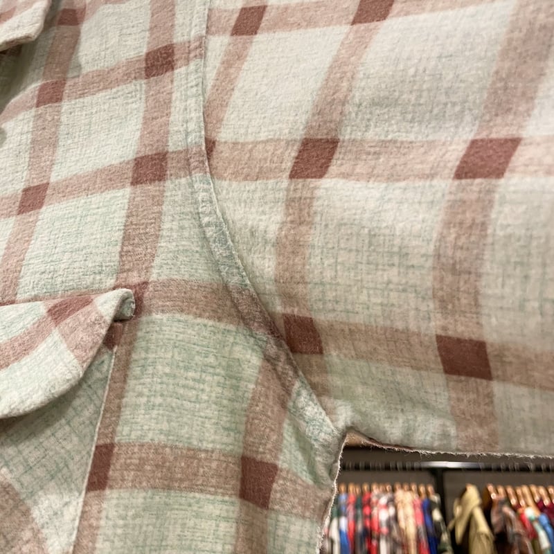 50s 60s コットン チェックシャツ プリントネル レーヨン ギャバジン 50s ビンテージ Sportswear オープンカラー プリントネル
