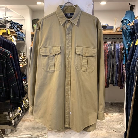 Polo by Ralph Lauren　サファリシャツ　ラルフローレン　COTTON 100%　長袖シャツ　L　(S2918)