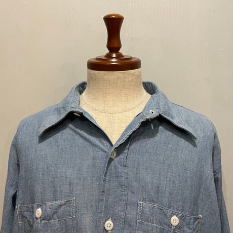 60s~　WASHINGTON DEE CEE　L/S CHAMBRAY SHIRT　Size 17　USA製　シャンブレーシャツ　ワークシャツ　(S5729)