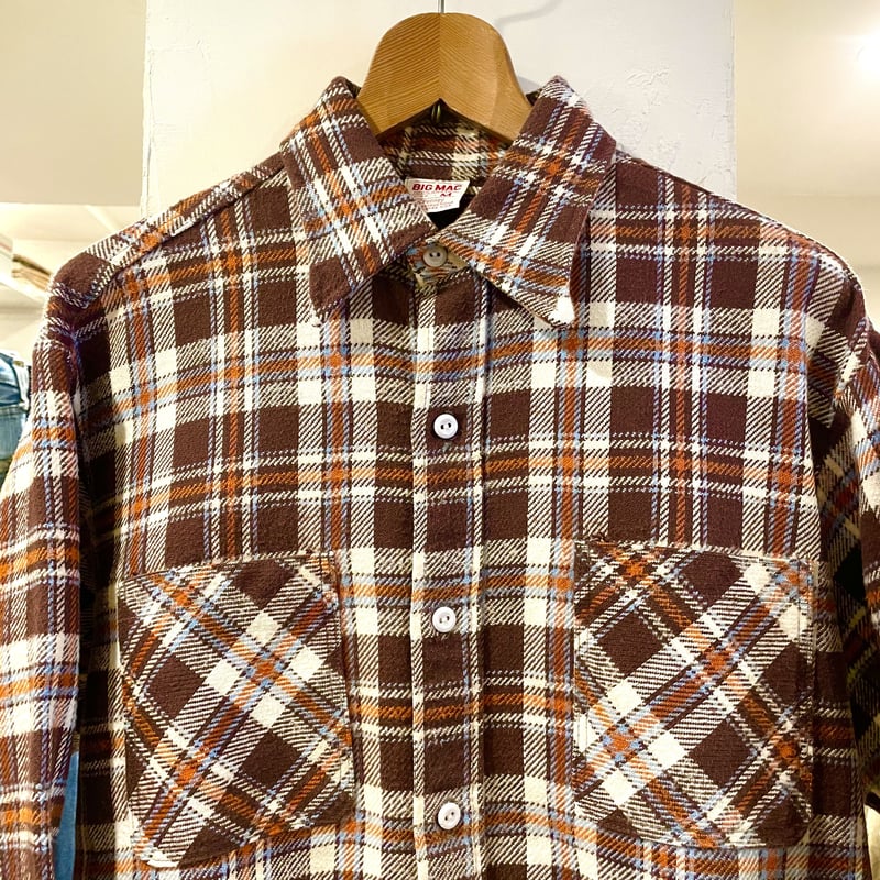 BIG MAC 70s USA製 チェック柄 ブラウン系 フランネルシャツ (S0541) |