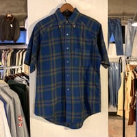 60s　Penneys　ウールBDシャツ　ショートスリーブ　ラグランスリーブ　3点留ボタン　ボタンダウンシャツ　USA製　(S2144)