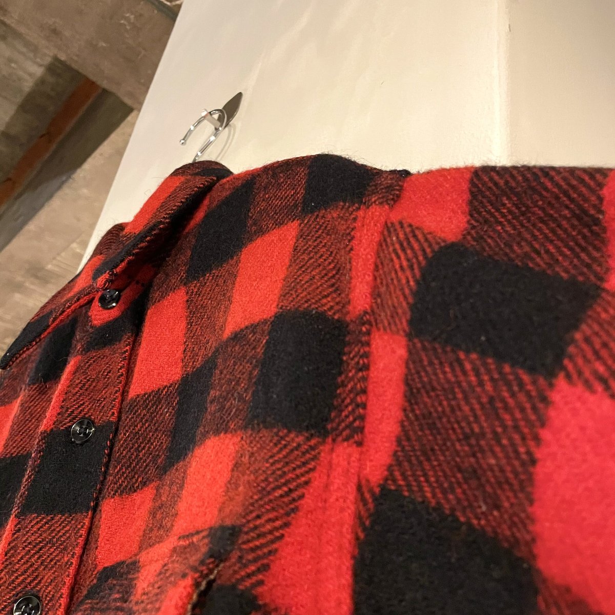 50s PILGRIM バッファローチェック柄 ウールシャツ マチ付き 赤×黒 