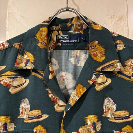 Polo by Ralph Lauren　オープンカラーシャツ　Size M　ポロ ラルフローレン　レーヨンシャツ　総柄　(S5612)