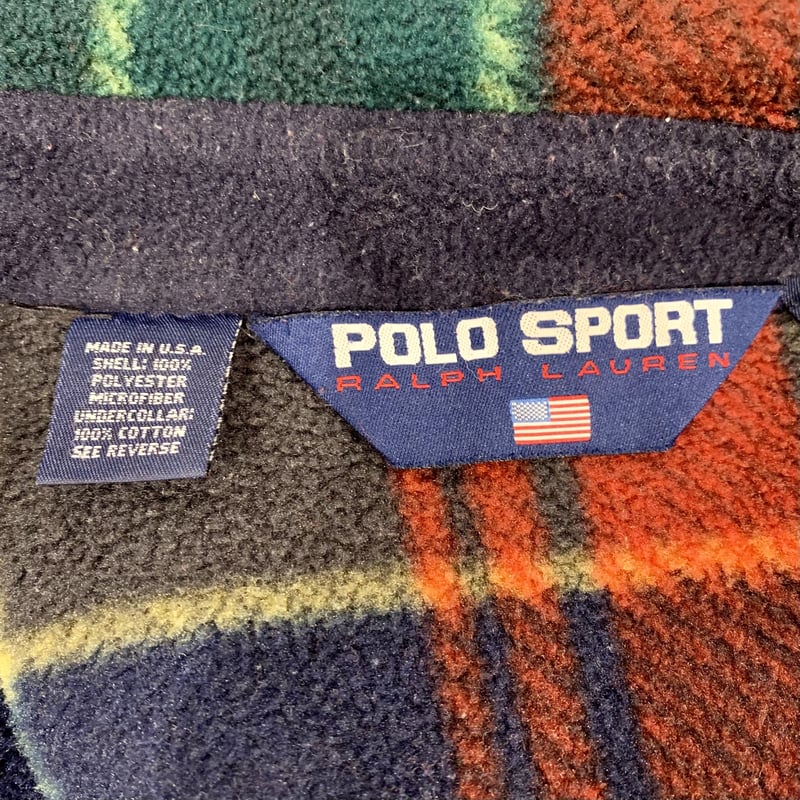 90s Polo sportフリーススウィングトップLマルチボーダー柄