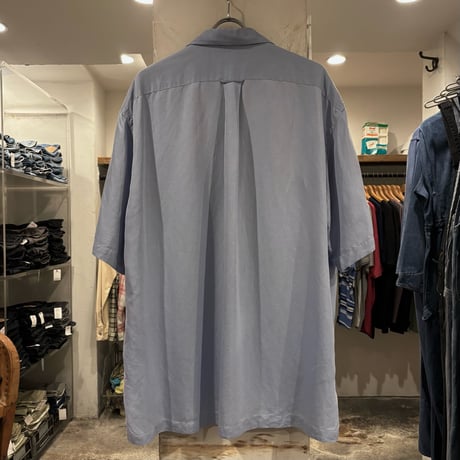 90s　Polo by Ralph Lauren　CALDWELL　S/Sオープンカラーシャツ　ラルフローレン　Size XL　半袖シャツ　ブルー系　シルク×リネン　(S4589)
