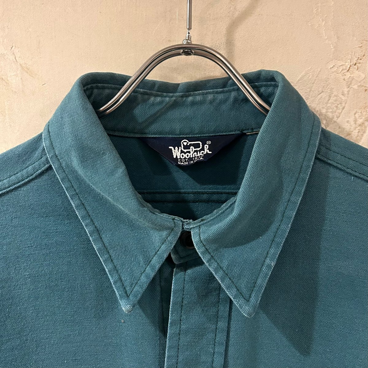 80s Woolrich L/Sシャツ ウールリッチ コットンシャツ USA製 グリーン