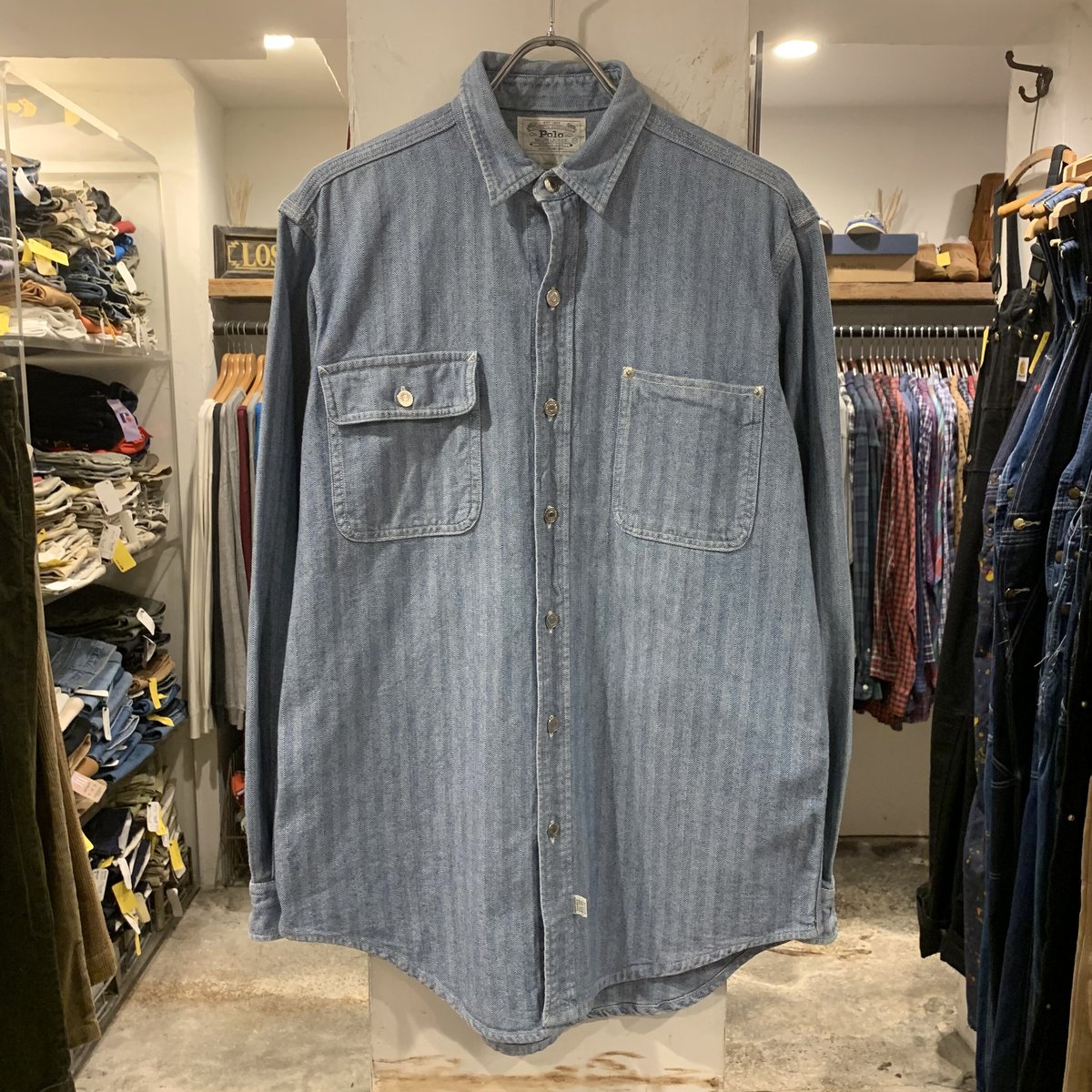 ラルフローレン ヘリンボーン デニム ワークシャツ USA製 白タグ 楽天市場】90s 白タグ USA製 □ POLO ポロ ラルフローレン