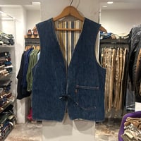 70s　Levi's　リバーシブルデニムベスト　オレンジタブBig E　リーバイス　ストライプ柄　(S3921)