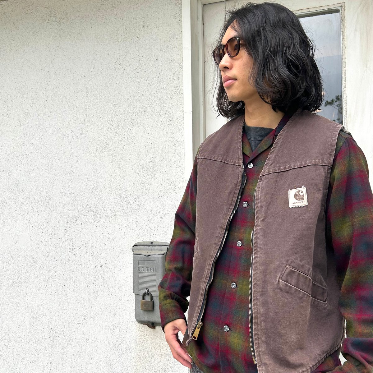 carhartt ダックベスト カーハート ブラウン フェード 雰囲気系 ボア