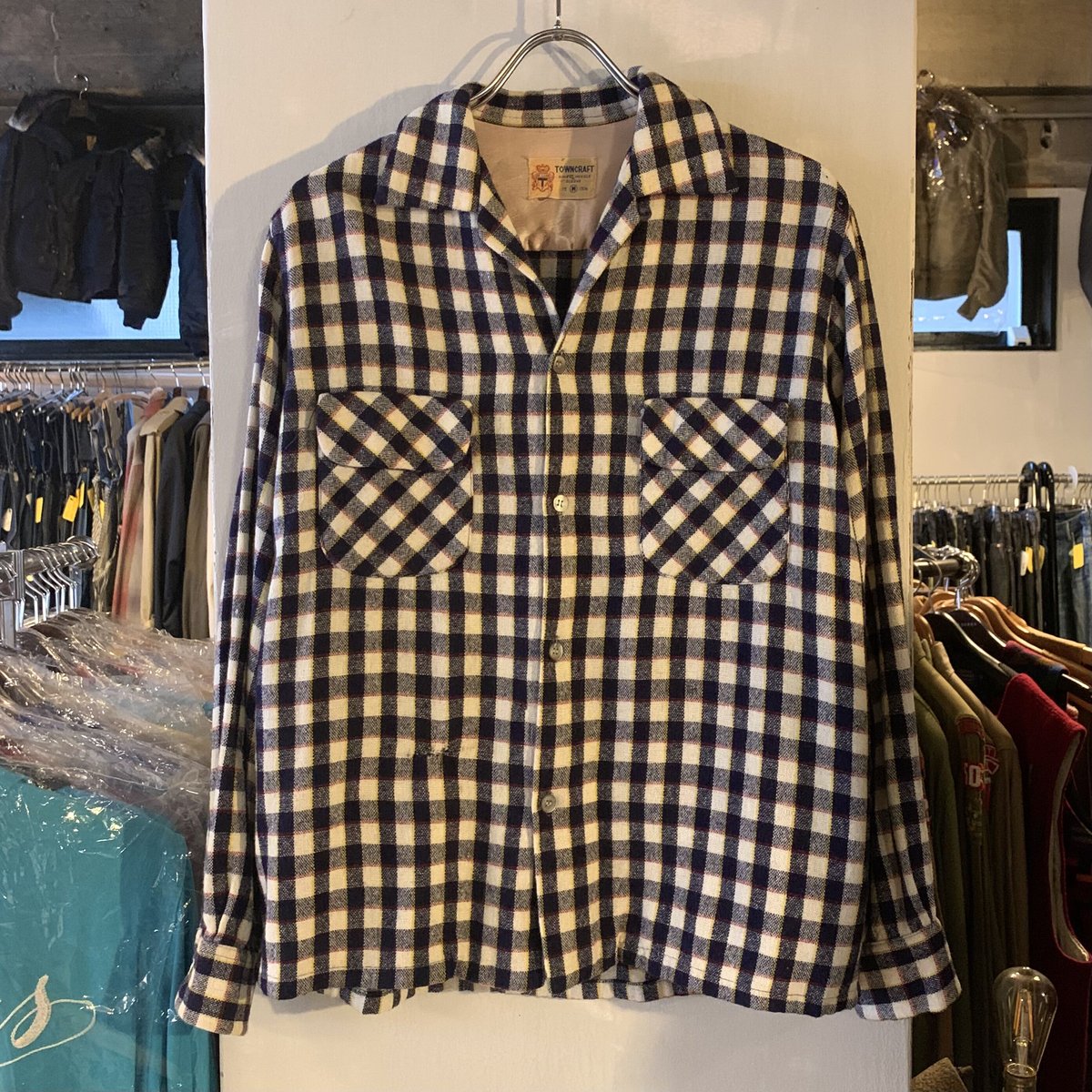 50s オープンカラー　ウール　チェックシャツ 50s PENDLETONペンドルトン チェック ウール オープンカラー
