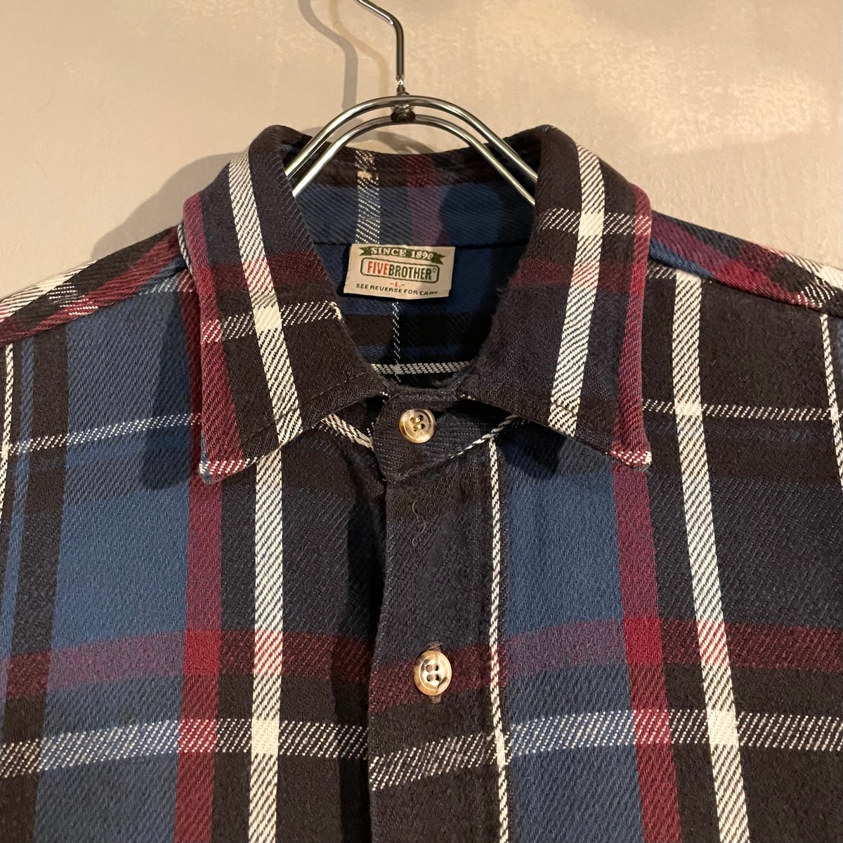 80s～ FIVE BROTHER L/S ネルシャツ Size L コットンシャツ ファイブ