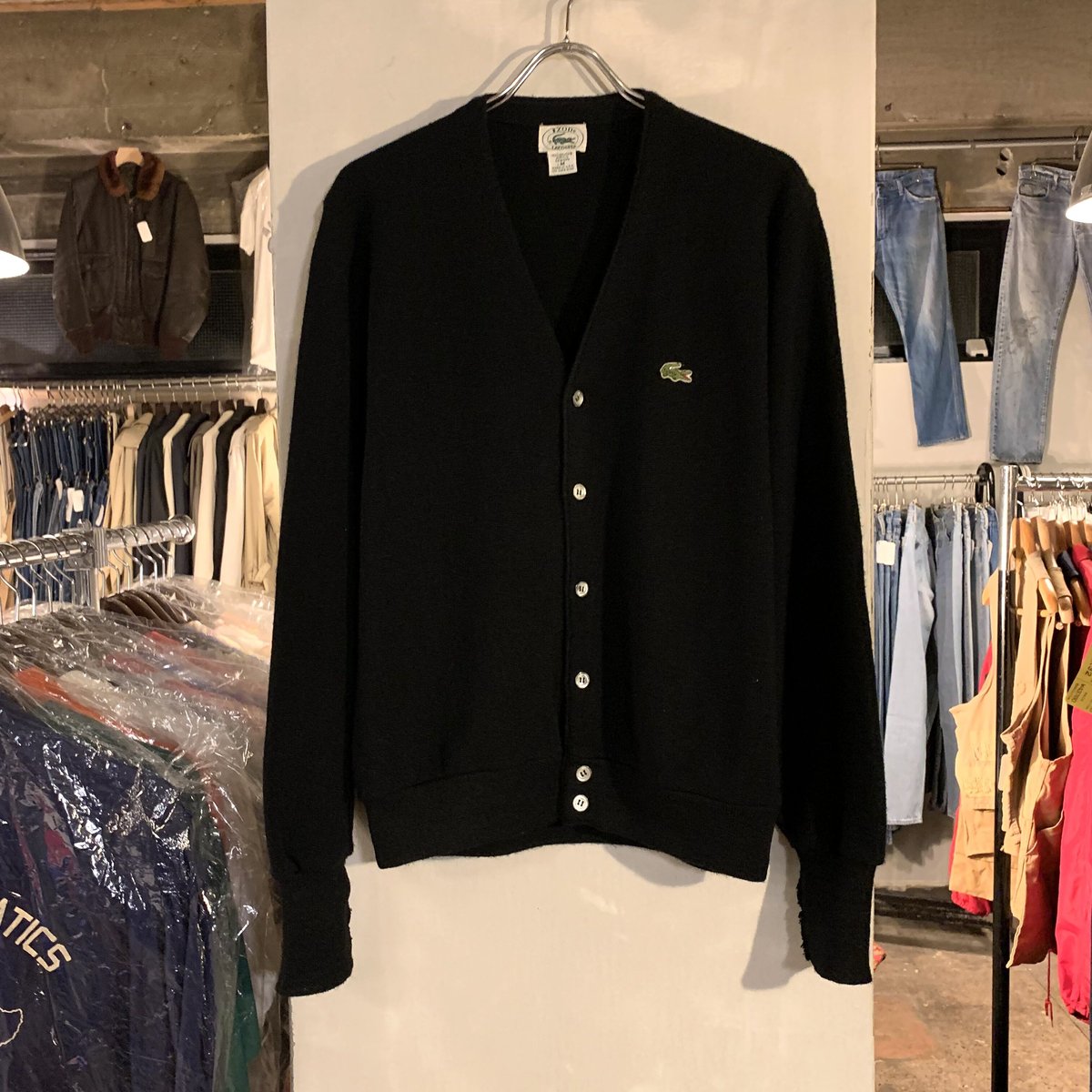 90s IZOD LACOSTE ラコステ アクリルカーディガン ブラック USA 90s IZOD LACOSTE ラコステ アクリルカーディガン ブラック USA