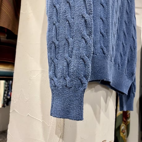 POLO Ralph Lauren　ハーフジップケーブルニット　ラルフローレン　水色　Mサイズ　(S2822)