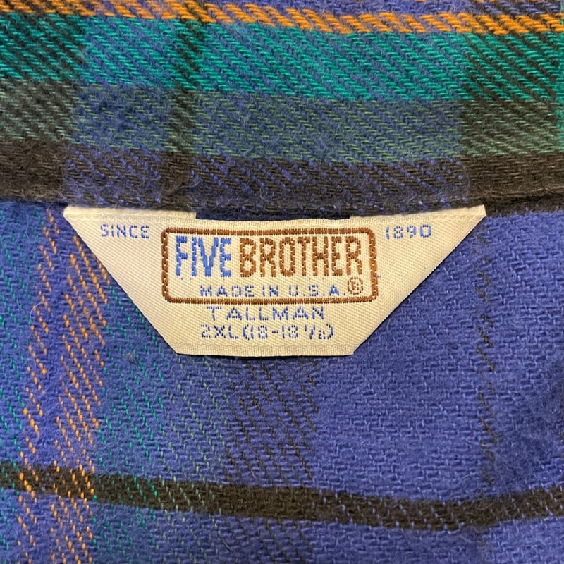 70s FIVE BROTHER L/S ネルシャツ USA製 Size 2XL ファイブブラ