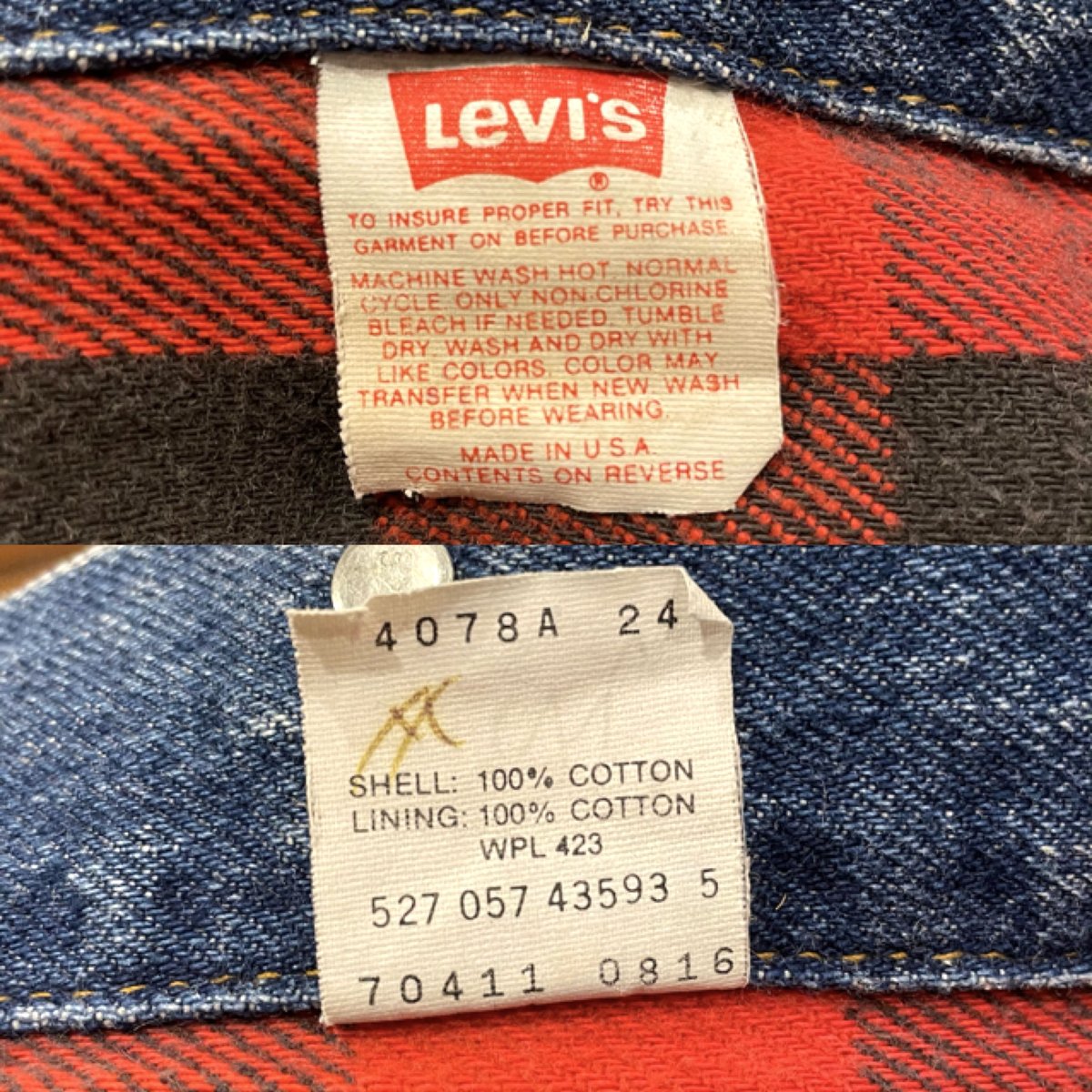 Levis 70411-0816 80s USA製 デニムジャケット ネル生地ライナー リーバ
