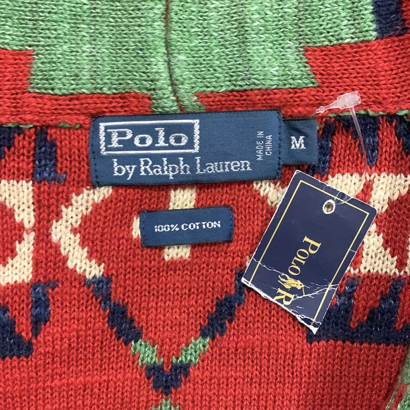 90s Polo by Ralph Lauren ネイティブ柄 ショールカラーニットガウン ラ...