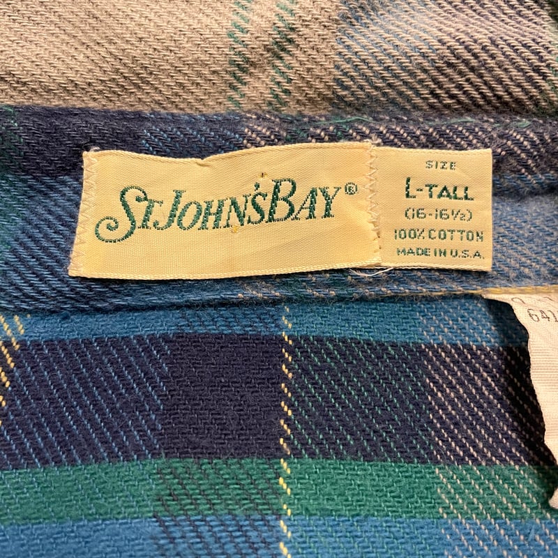 80s ST JOHN'S BAY L/S ネルシャツ USA製 Size L コットンシャツ