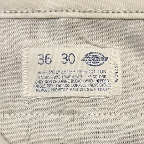 80s　Dickies 874　ワークパンツ　ディッキーズ　ベージュ　チビタグ　36×30　USA製　(S3996)